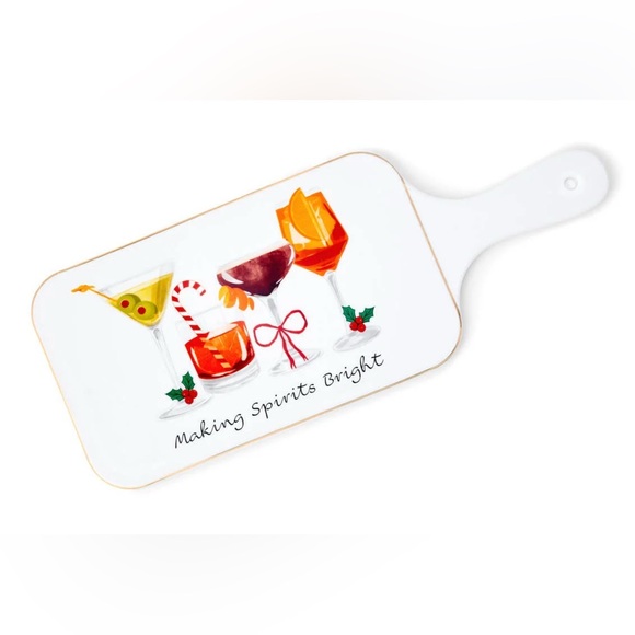 Holiday Cheers Gold Rim Cheese Board Making Spirits Bright New - Picture 3 of 4